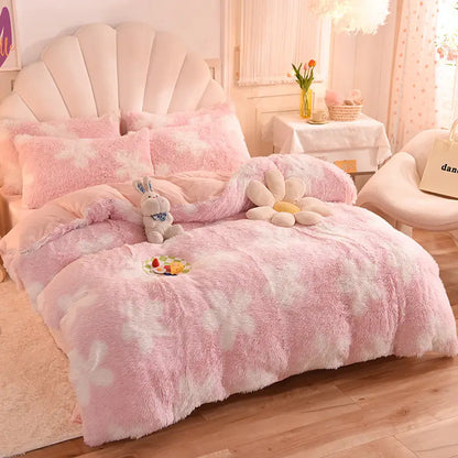 Comforter Set Sherpa Fleece Plush Warmth Machine-Washable
