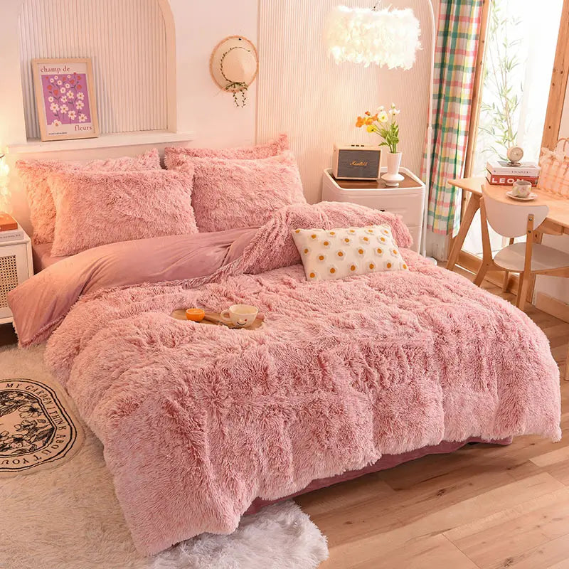 Comforter Set Sherpa Fleece Plush Warmth Machine-Washable