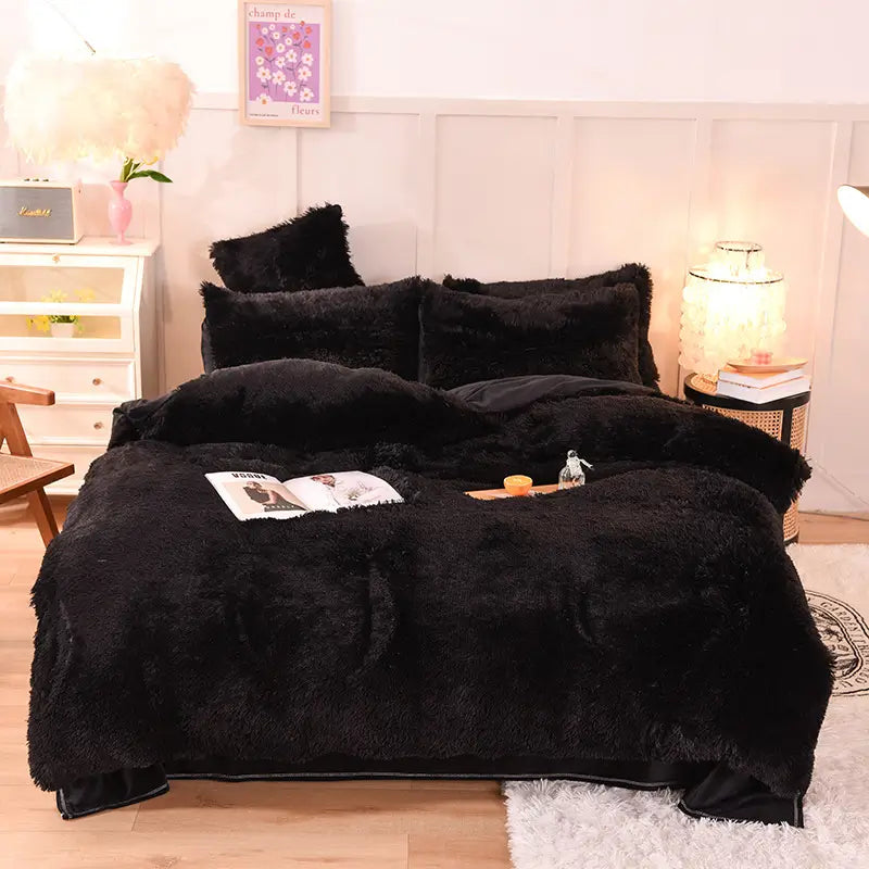 Comforter Set Sherpa Fleece Plush Warmth Machine-Washable