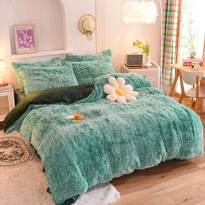 Comforter Set Sherpa Fleece Plush Warmth Machine-Washable