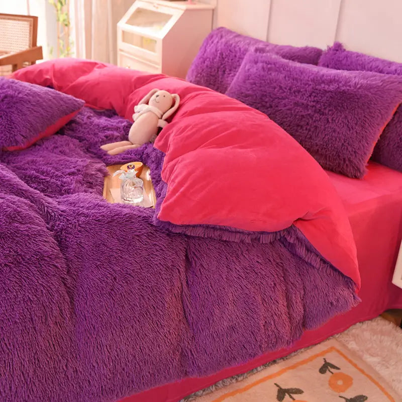 Comforter Set Sherpa Fleece Plush Warmth Machine-Washable