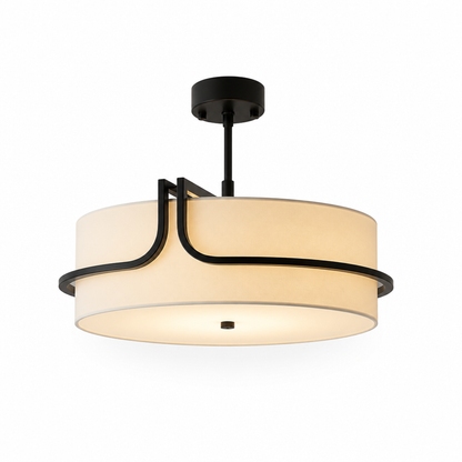 Compact Black Fabric Drum Semi-Flush Ceiling Light (Warm White Bulbs Included)