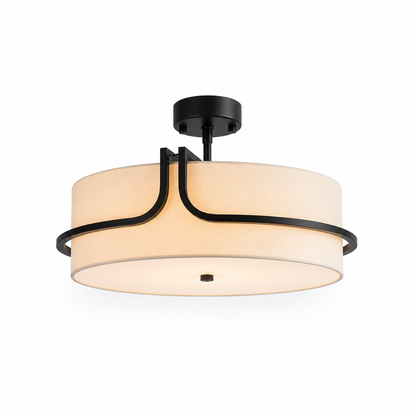 Compact Black Fabric Drum Semi-Flush Ceiling Light (Warm White Bulbs Included)