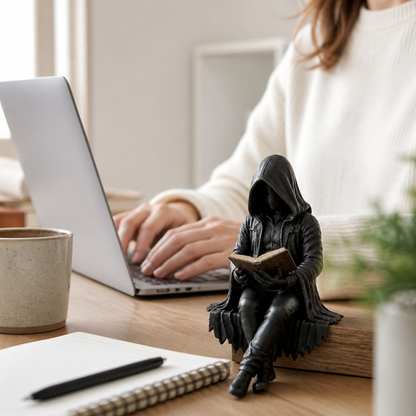 Compact Hooded Resin Reader Figurine