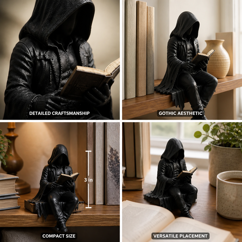 Compact Hooded Resin Reader Figurine