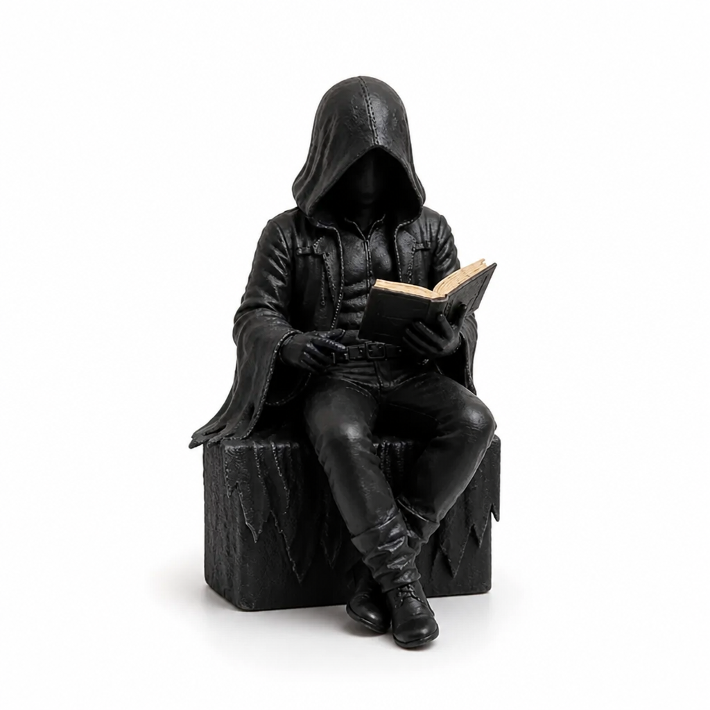 Compact Hooded Resin Reader Figurine