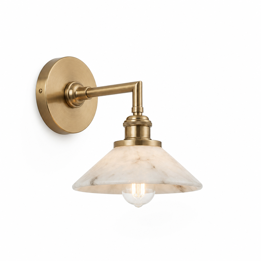 Compact Solid Brass Alabaster Wall Sconce