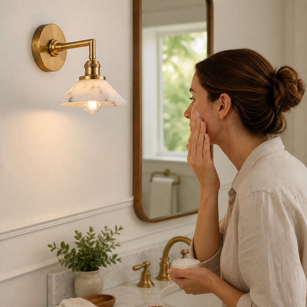 Compact Solid Brass Alabaster Wall Sconce