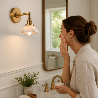 Compact Solid Brass Alabaster Wall Sconce