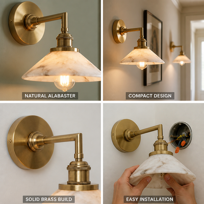 Compact Solid Brass Alabaster Wall Sconce