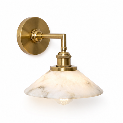Compact Solid Brass Alabaster Wall Sconce