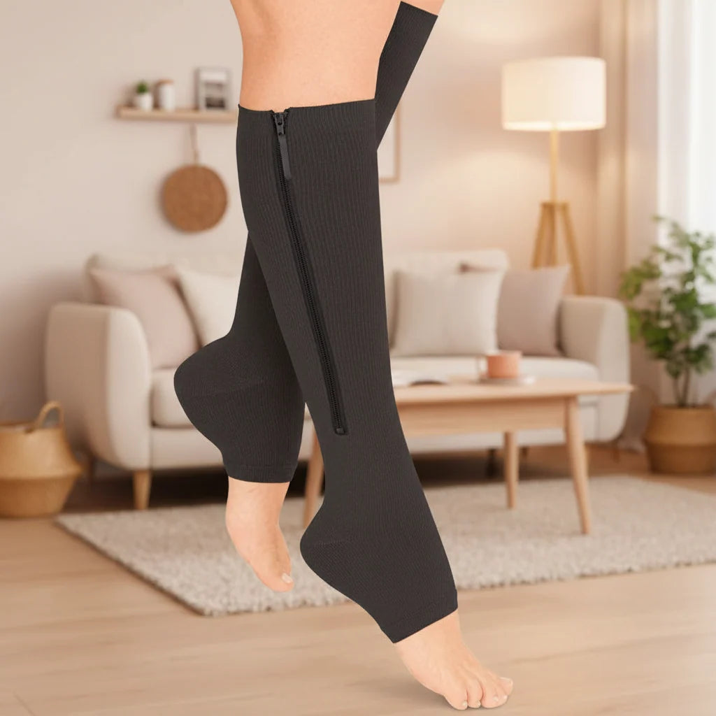 Compression Socks Graduated Support Zip-Up Open-Toe Design