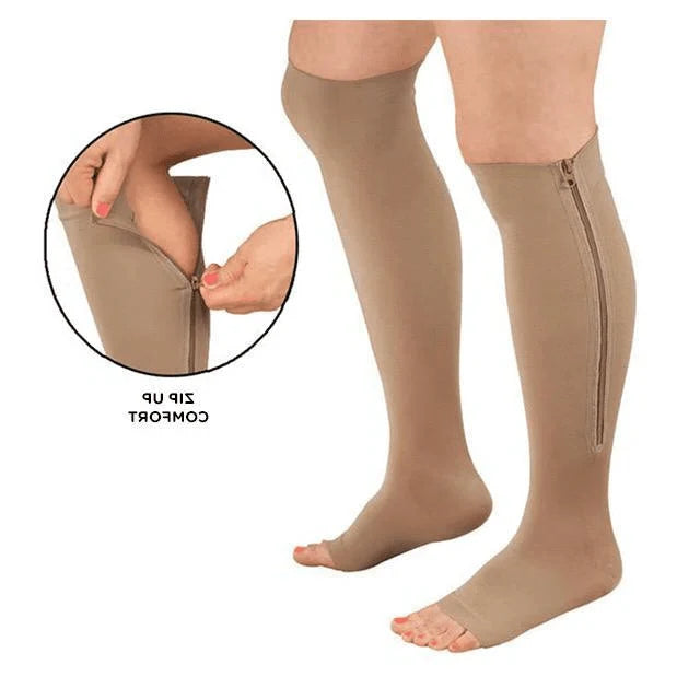 Compression Socks Graduated Support Zip-Up Open-Toe Design