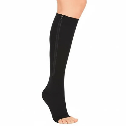 Compression Socks Graduated Support Zip-Up Open-Toe Design
