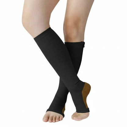 Compression Socks Graduated Support Zip-Up Open-Toe Design