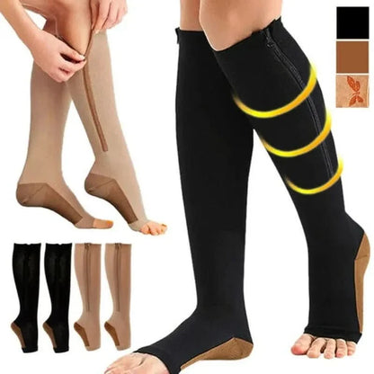 Compression Socks Graduated Support Zip-Up Open-Toe Design