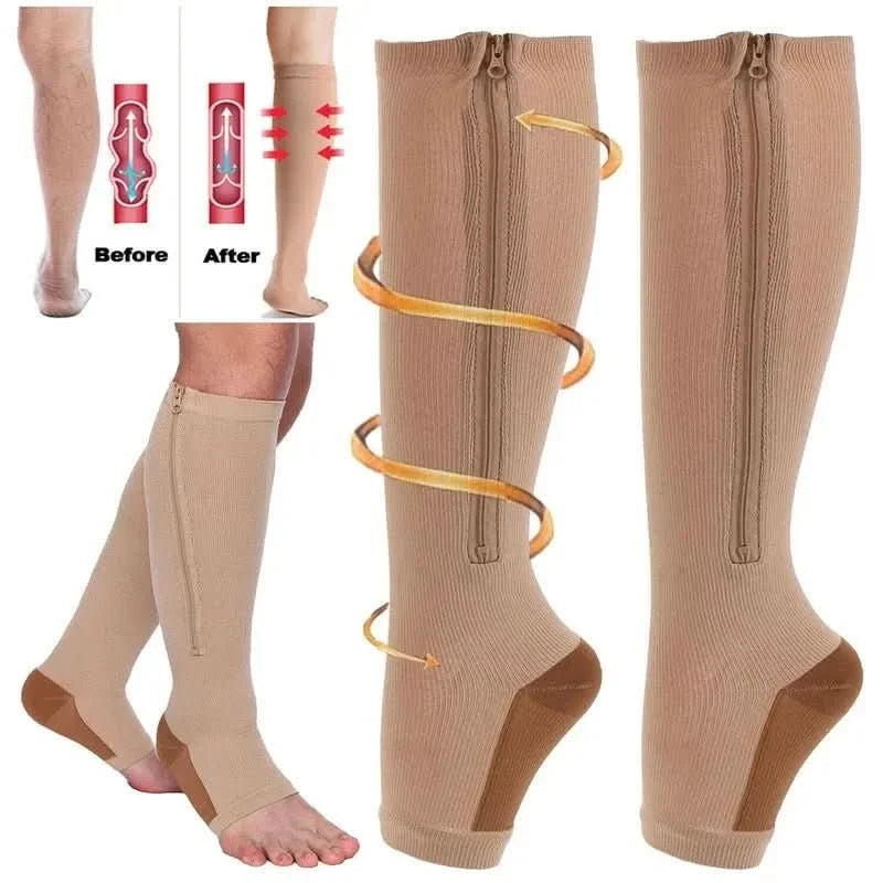 Compression Socks Graduated Support Zip-Up Open-Toe Design
