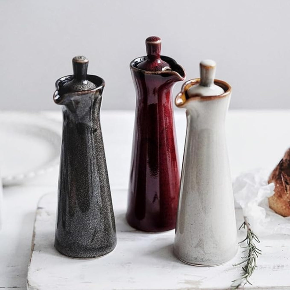 Condiment Bottle Ceramic Drip-Free Oval Pourer