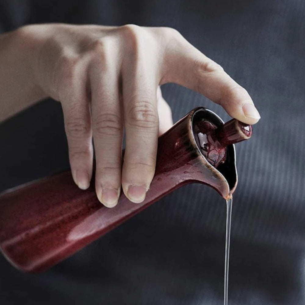 Condiment Bottle Ceramic Drip-Free Oval Pourer