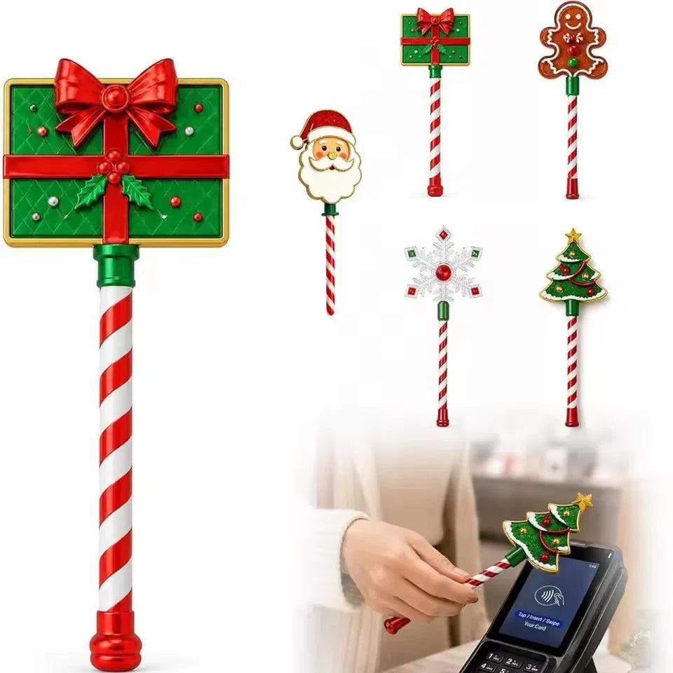 Contactless Card Holder Wand Christmas Designs Candy Cane Handle