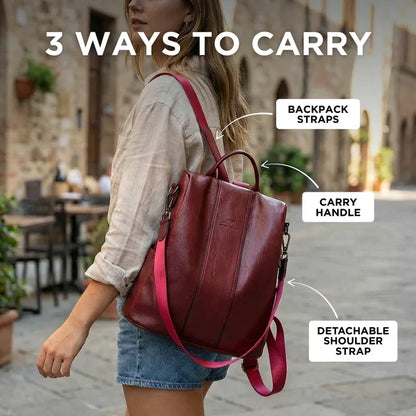 Convertible Backpack PU Leather Water-Resistant 3-Way Carry
