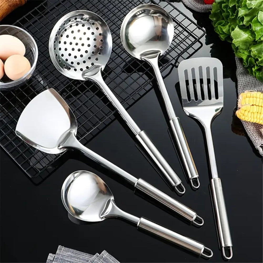 Cooking Utensil Set 5-Piece Stainless Steel Ergonomic Handles
