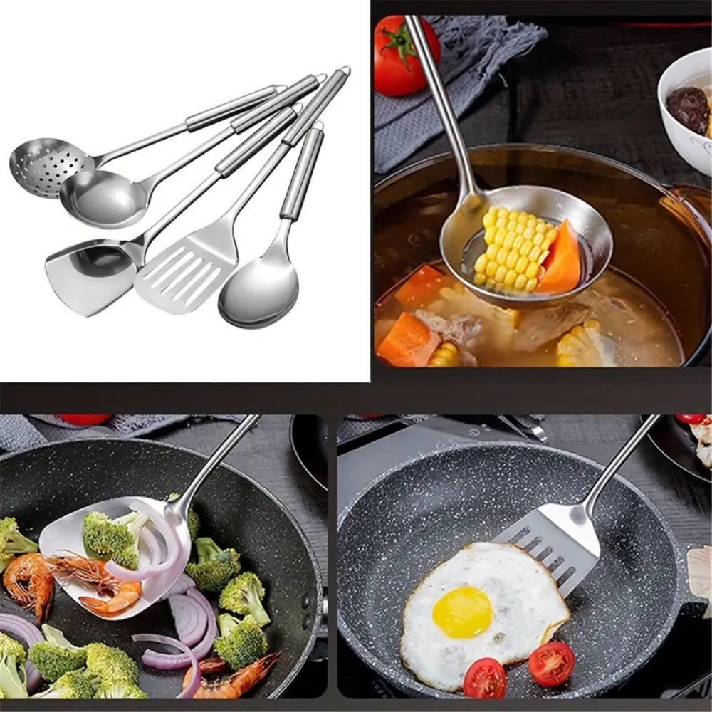 Cooking Utensil Set 5-Piece Stainless Steel Ergonomic Handles