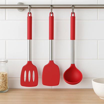 Cooking Utensil Set Heat-Resistant Silicone Heads & Stainless Steel Handles