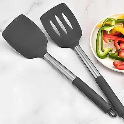 Cooking Utensil Set Heat-Resistant Silicone Heads & Stainless Steel Handles