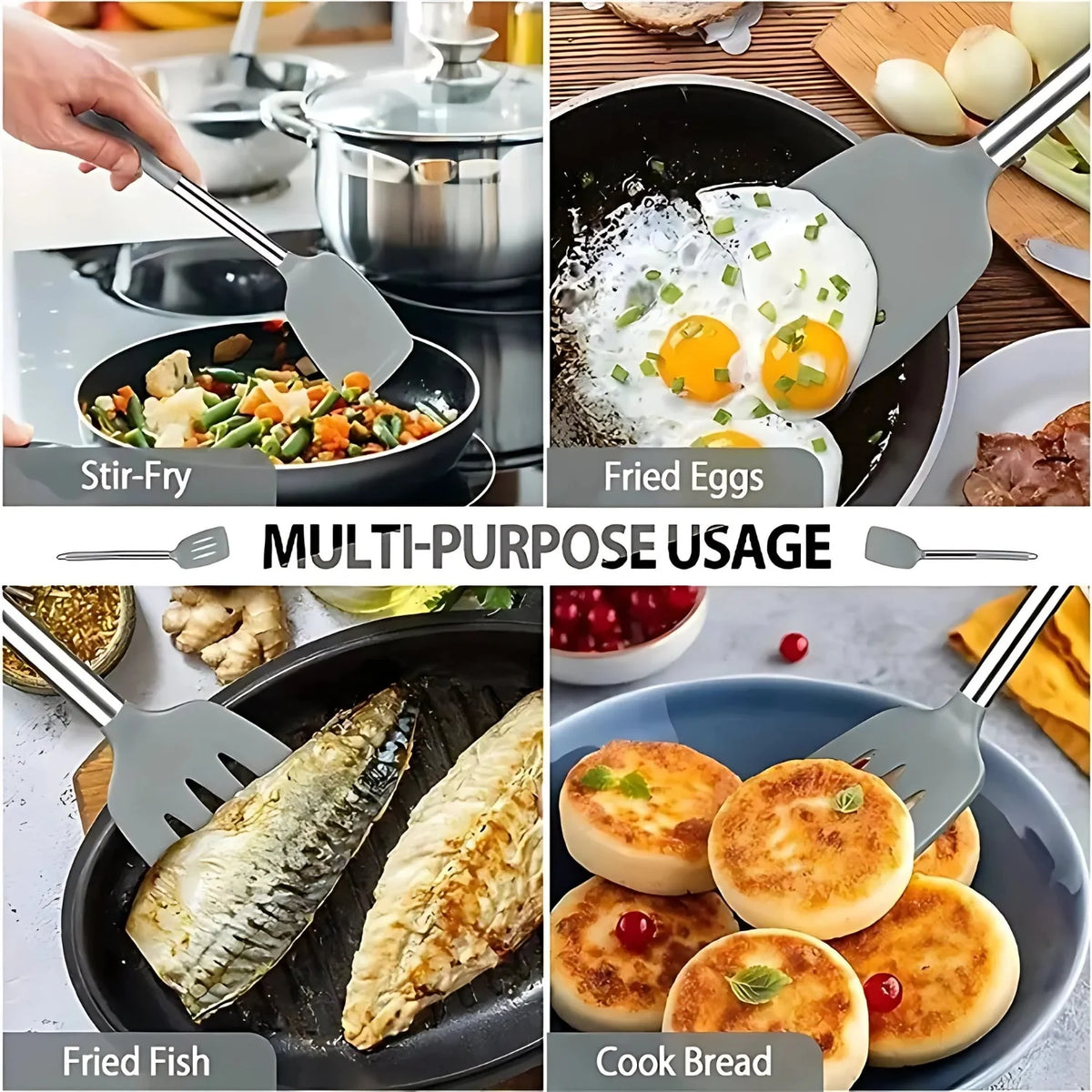 Cooking Utensil Set Heat-Resistant Silicone Heads & Stainless Steel Handles