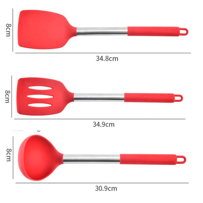 Cooking Utensil Set Heat-Resistant Silicone Heads & Stainless Steel Handles