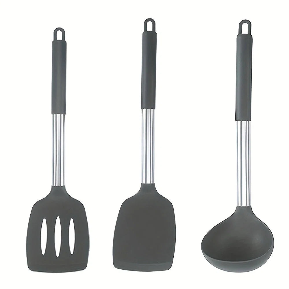 Cooking Utensil Set Heat-Resistant Silicone Heads & Stainless Steel Handles