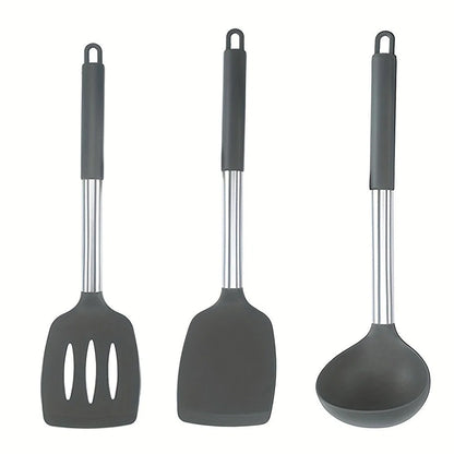 Cooking Utensil Set Heat-Resistant Silicone Heads & Stainless Steel Handles
