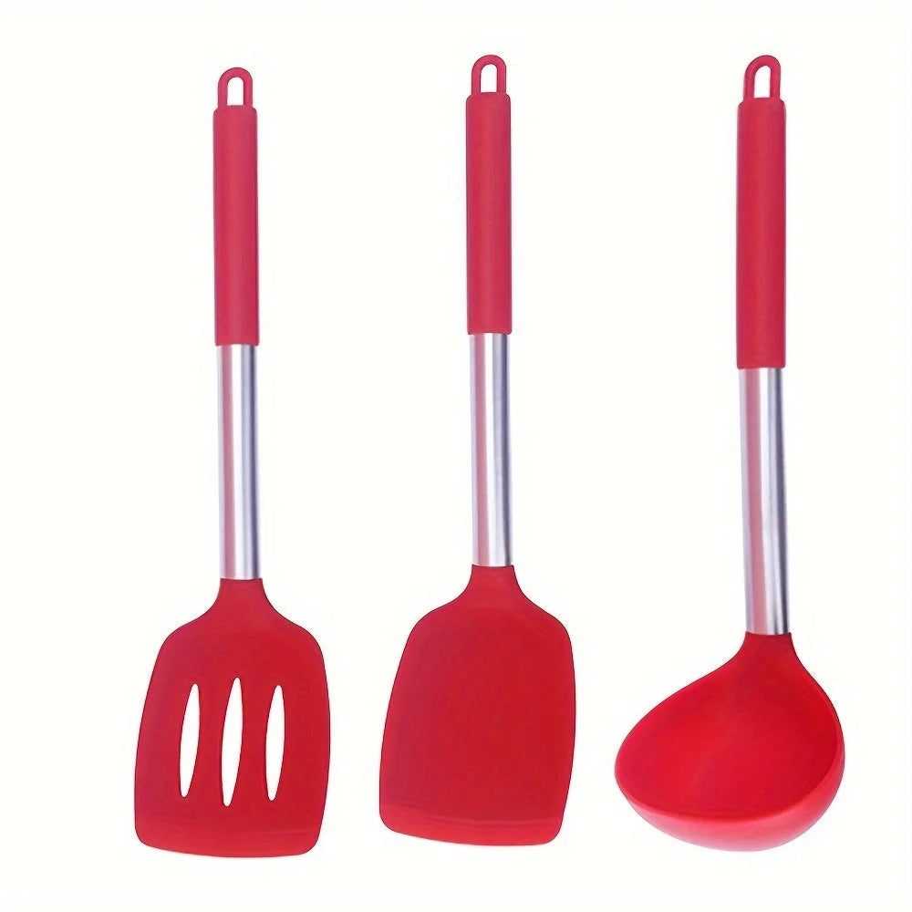 Cooking Utensil Set Heat-Resistant Silicone Heads & Stainless Steel Handles