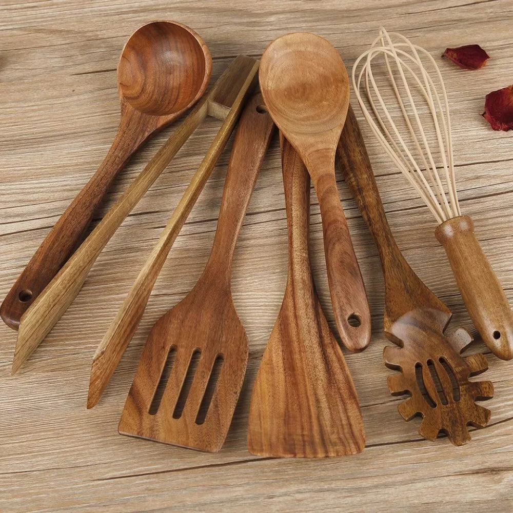 Cooking Utensil Set Premium Wood 7 Piece Non-Scratch