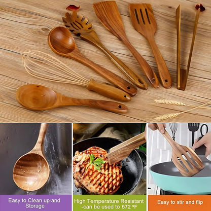 Cooking Utensil Set Premium Wood 7 Piece Non-Scratch