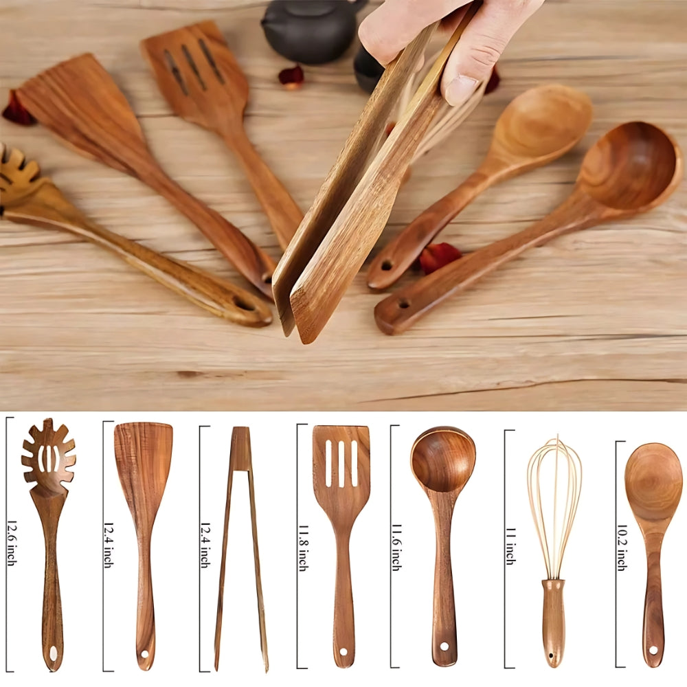 Cooking Utensil Set Premium Wood 7 Piece Non-Scratch