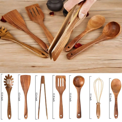 Cooking Utensil Set Premium Wood 7 Piece Non-Scratch