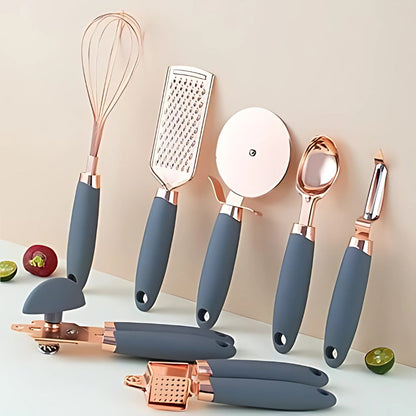 Cooking Utensil Set Rose Gold Ergonomic Silicone Handles