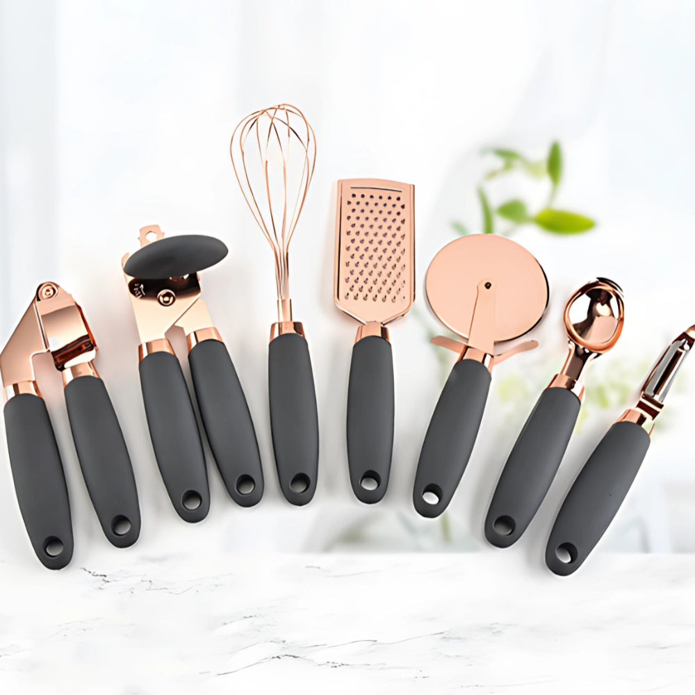 Cooking Utensil Set Rose Gold Ergonomic Silicone Handles