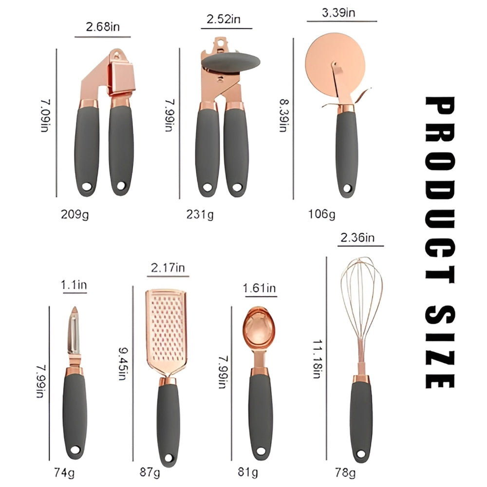 Cooking Utensil Set Rose Gold Ergonomic Silicone Handles