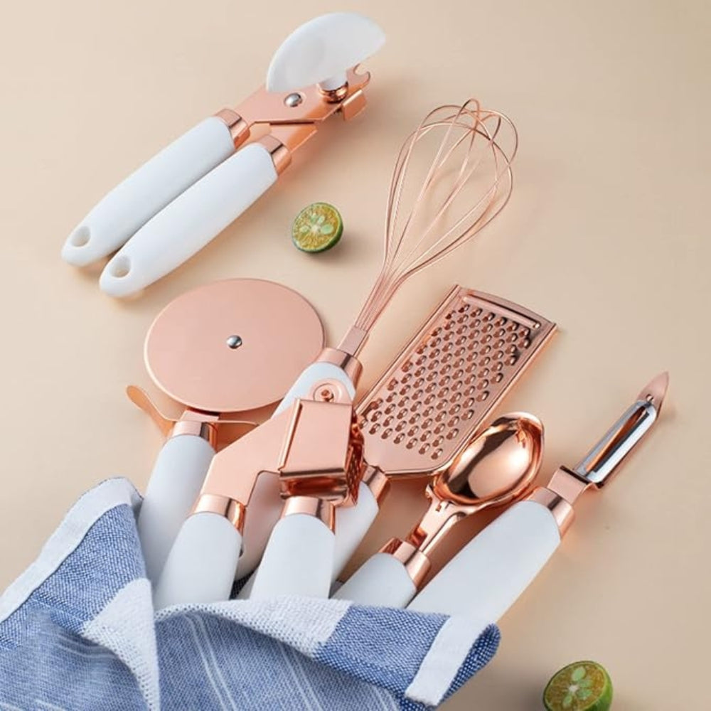 Cooking Utensil Set Rose Gold Ergonomic Silicone Handles