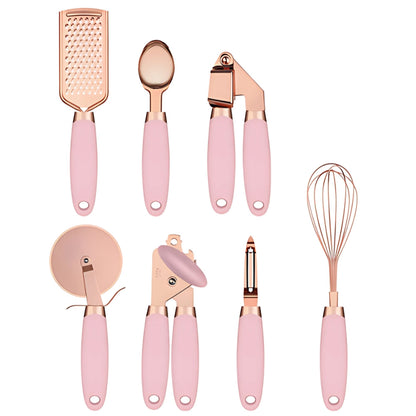Cooking Utensil Set Rose Gold Ergonomic Silicone Handles