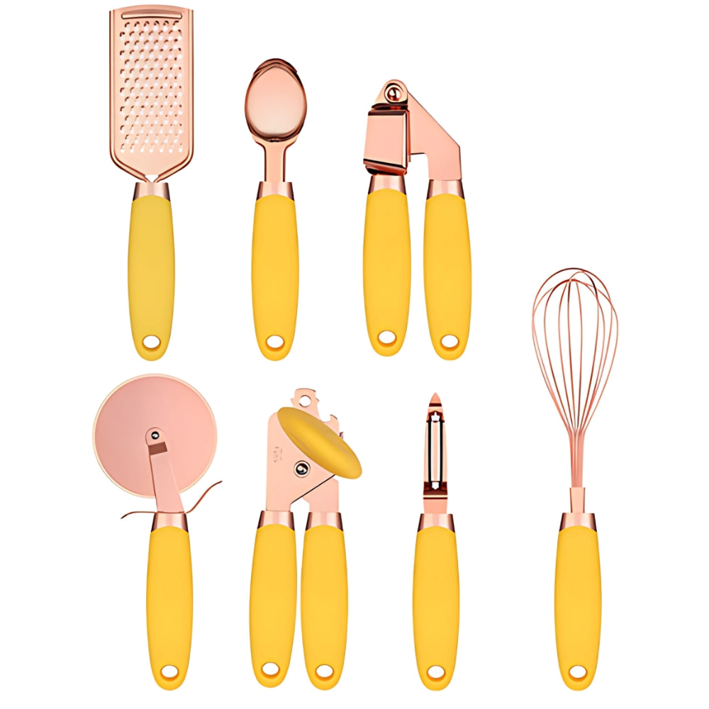 Cooking Utensil Set Rose Gold Ergonomic Silicone Handles