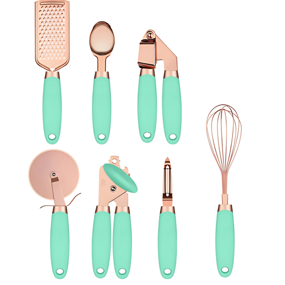Cooking Utensil Set Rose Gold Ergonomic Silicone Handles