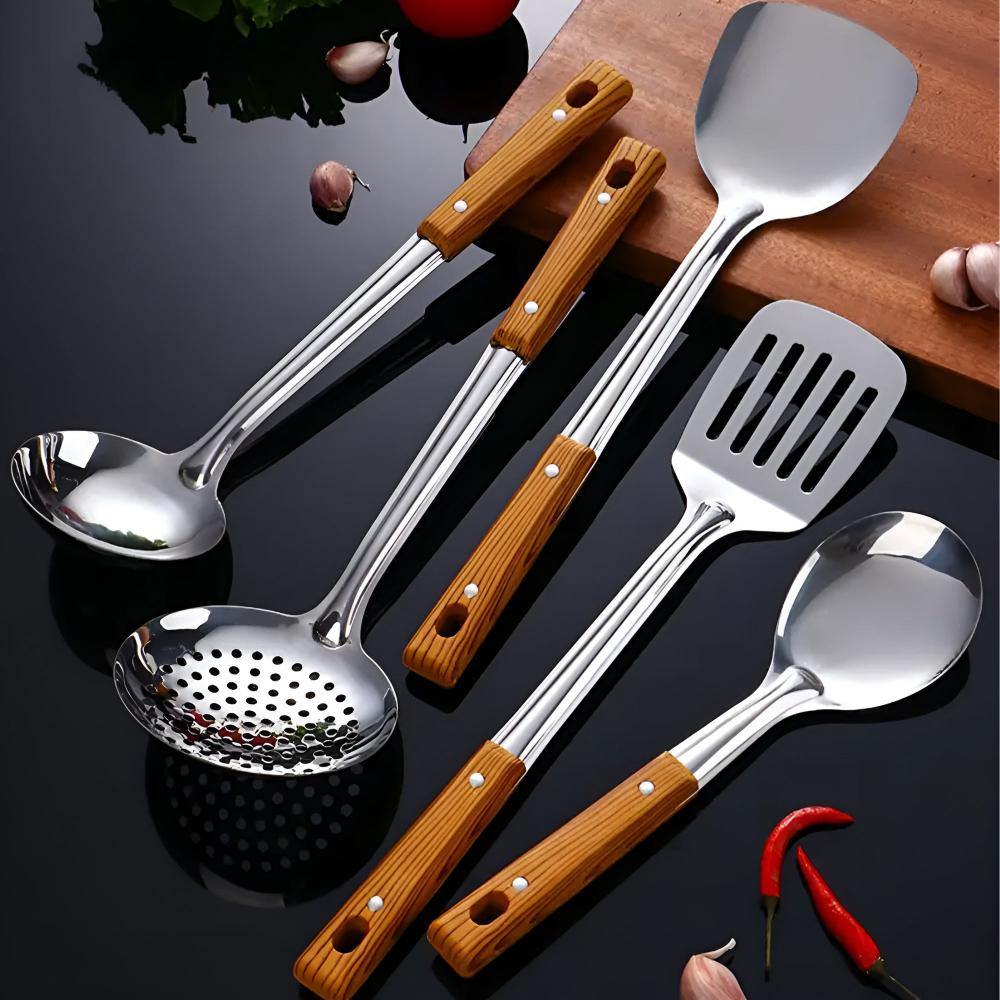 Cooking Utensil Set Stainless Steel Heat-Resistant Handles