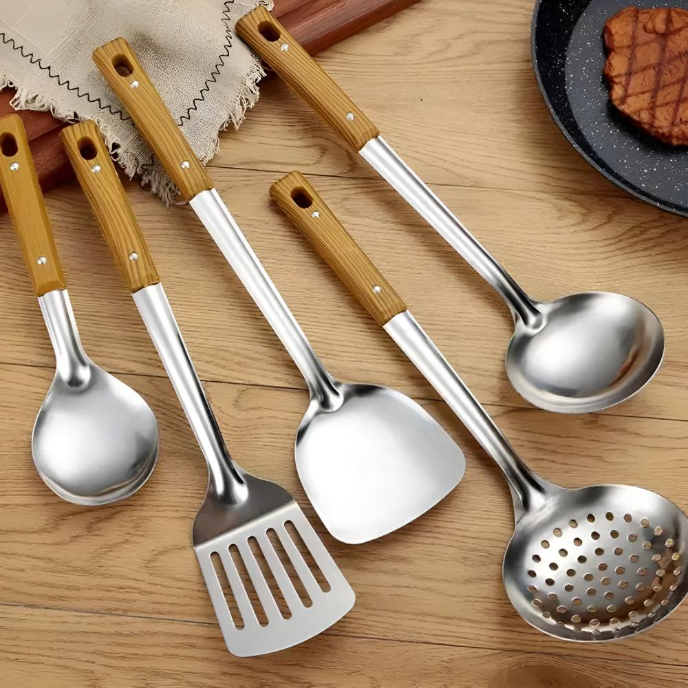Cooking Utensil Set Stainless Steel Heat-Resistant Handles