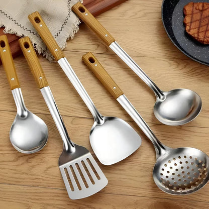 Cooking Utensil Set Stainless Steel Heat-Resistant Handles