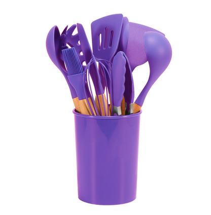 Cooking Utensils Set 12-Piece Heat-Resistant Silicone & Bamboo Handles