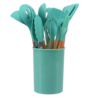 Cooking Utensils Set 12-Piece Heat-Resistant Silicone & Bamboo Handles